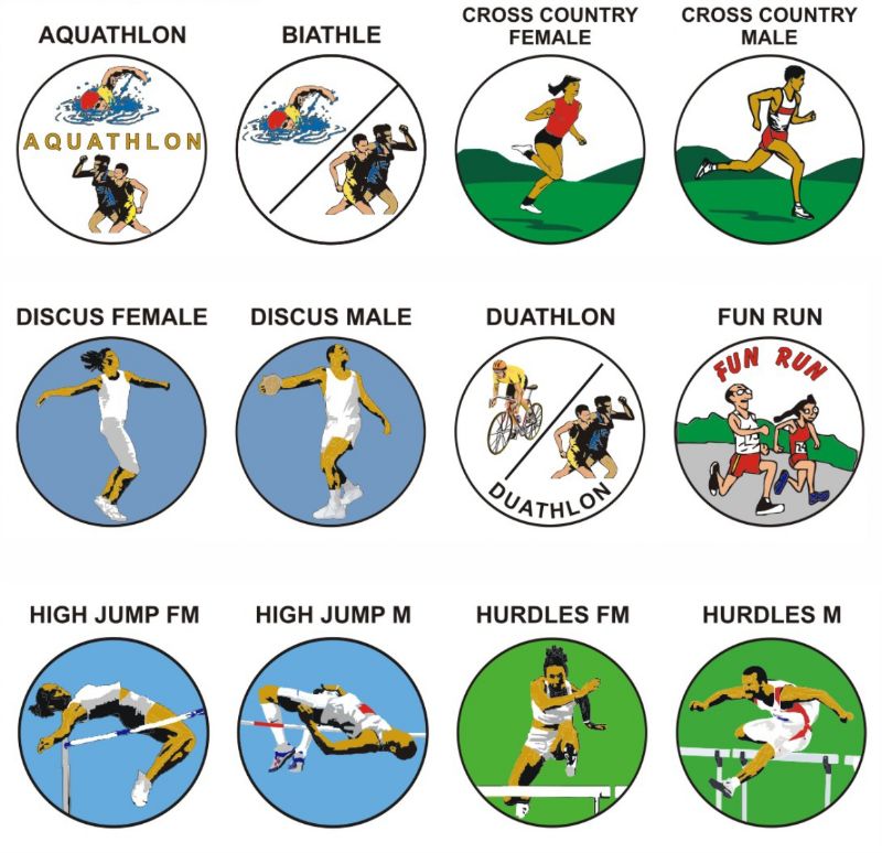 Athletics A-H pk of 5 25mm centres-